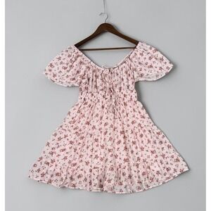 Blu Pepper Dress Womens M Pink Tie Front Cottagecore Floral Mini Tiered Boho